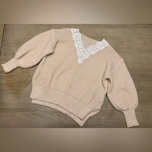 ✨ Vintage Inspired Crotchet Knit Sweater with Lace Detail